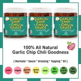 SAUCE UP Vegan Garlic Chip Chili Sauce | 100% Natural, Gluten-Free, Keto, No MSG | Crunchy, Sweet, Savory, Mildly Hot | Fried Garlic, Mexican Chilies, Spices | Handcrafted in NYC | 6oz Jar