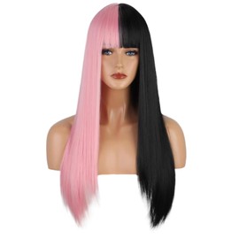 Balyeoseol Pink Wig with Bangs 26 Inch Synthetic Wigs for Women Heat Resistant Fiber Melanie Martinez Wig for Cosplay Perfect Graduation Gift for Pairing with Summer Dresses for Women 2024