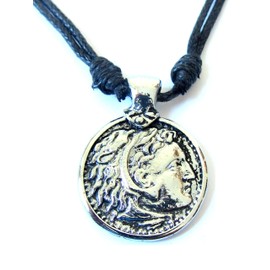 IconsGr Alexander the Great Double Sided Greek Pendant Necklace with Metal Stainless Steel Coin, Metal