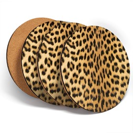 Destination Vinyl ltd Great Coasters (Set of 4) Round - Wild Animal Leopard Cat Fur Print Drink Glossy Coasters/Tabletop Protection for Any Table Type #46429
