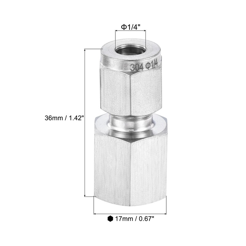 sourcing map Compression Tube Fitting 1/4NPT Female Thread x 1/4"
