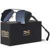 LUENX Mens Women Polarized Sunglasses Aviator, Square Polygon Black Lens