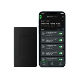 Square D X Series 15 Amp WiFi Energy Monitoring Light Switch, Single-Pole/3-way, 600 Watt, Rocker, Matter Certified, Compatible with Alexa and Google Assistant, Black