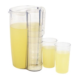 Mind Reader Pitcher and Cup Set, 6 Cups, Drink Pitcher with Lid, Glass Storage, Serving Set, 6.5"L x 6.5"W x 10.5"H, Clear