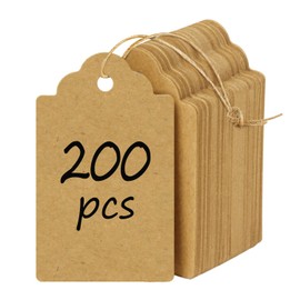 Uniclife 200 Pcs Price Tag with String Attached Writable Brown Kraft Paper Tags with Jute Twine Hang Tag Price Display Labels for Clothing Jewelry Blank Merchandise Marking Tags, 1.8" x 1"