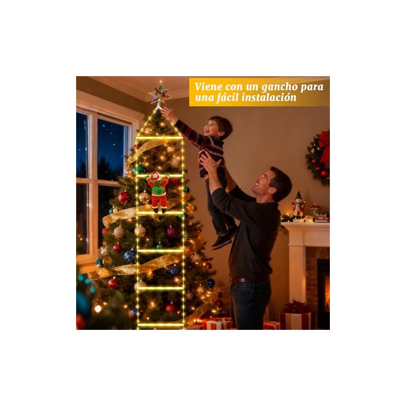Luces Navideñas de Escalera 3M 240 LED con Santa Claus