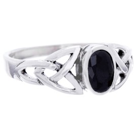 Windalf Mythia Celtic Women's Ring 7 mm Black Crystal Gothic 925 Sterling Silver, Fabric jewellery bag, Cubic Zirconia