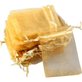 Teegxddy 100 x organza bags, gift bags, organza jewellery bags, lavender squeeze cushions, ideal for jewellery, gifts, confectionery, marriage, 7 x 9 cm (gold)