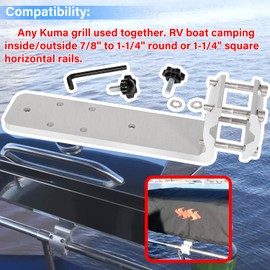 Deecaray 58182 Stow N' Go Grill Rail Mount Bracket, Compatible with Any Kuma Grill and RV Boat Camping Inside/Outboard 7/8" to 1-1/4" Round or 1-1/4" Square Horizontal Railings