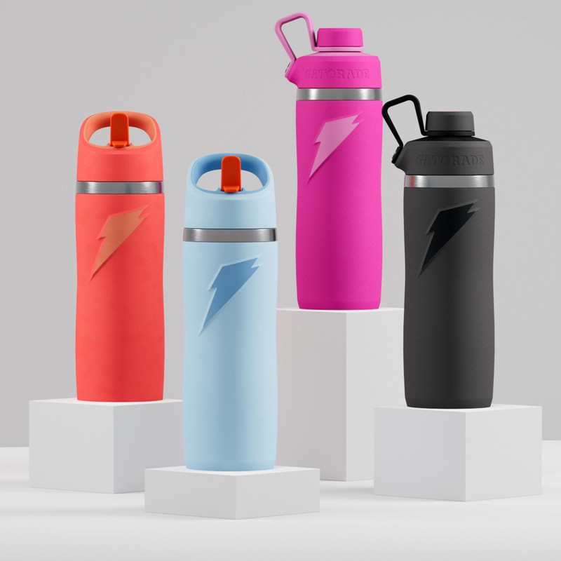 Gatorade Overtime 22 oz Stainless Steel Bottle, Straw Cap, Blue,