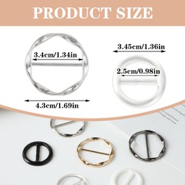 Mabor 6Pcs Scarf Ring Clip Shirt Ties Clips for Women Clothing Waist Shirt Cincher Clip Metal Resin Round Circle Scarf Buckle Tightener for Loose Tshirt Clothes Hat Decoration
