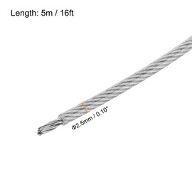 QUARKZMAN 16 ft (5 m) Wire Rope 304 Stainless Steel Cable 3/32 Inch (2.5 mm) Vinyl Coated with 2 Aluminium Sleeves for Hanging, Washing Lines, Lifting, Transparent