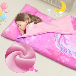 Toddler Nap Mat with Pillow Sleeping Bag for Kids, Boys and Girls Unicorn Soft Slumber Bags for Preschool, Kindergarten, 2-6 Years Sleeping Mats for Daycare