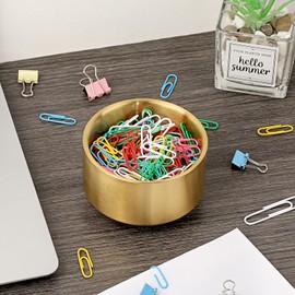 BTSKY 1 Pack Golden Paper Clip Holder, Stackable Paperclip Box Metal Storage Bowl for Office Supply Accessories, Round Small Storage Holder Cute Jewelry Organizer for Office Bathroom Vanity