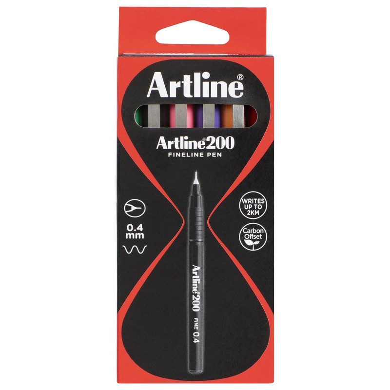 Artline 200, 120041, Fineliner Pens , 0.4mm, 8 Assorted Colours,
