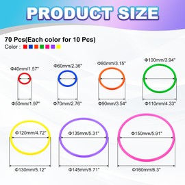 PATIKIL Plastic Toss Ring 7 Sizes, 70 Pack Sports Rings Toss Game Speed and Agility Practice Rings for Carnival Outdoor Games Supplies Bean Bags Throwing Yard Games, 7 Colors