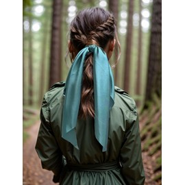 LFOUVRE Pack of 2 Knotted Bow Hair Scrunchies Elastic Hair Scarf Black Hair Ties Bands Satin Hair Ribbon Scrunchy Red Ponytail Holder for Women and Girls (Dark green)