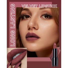 Brown Nude Lipstick Long Lasting for Women, Hydrating Matte Velvet Lip Gloss Superstay Liquid Lipstick Intense Color Non Stick Smudge-Proof & Waterproof Lipgloss Bold Glow Goth Lip Stick Makeup-02