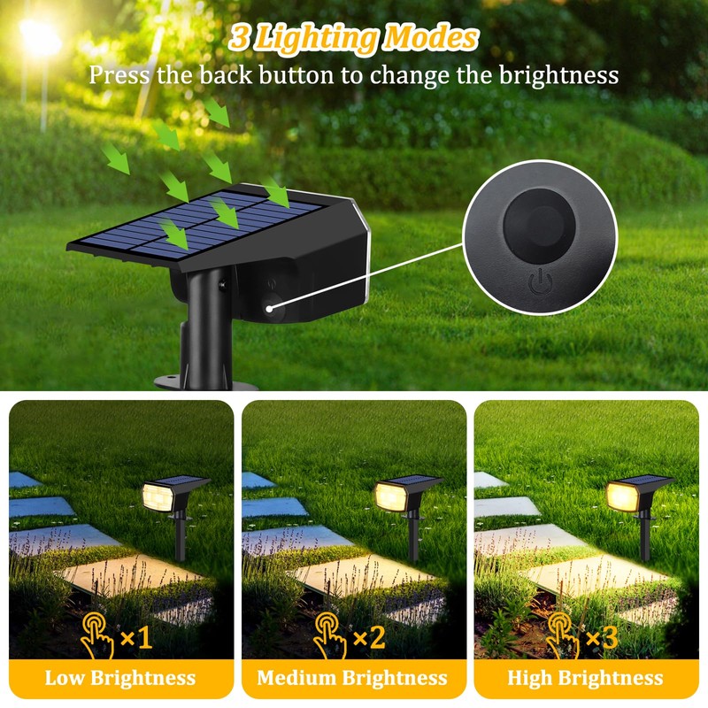 Sucolite 8-Pack Solar Spot Lights Outdoor Waterproof IP65, 3 Lighting