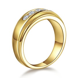LOIPURI Mens Wedding Ring 14K Gold Plated Silver Cubic Zirconia Ring for Men Engagement Rings Round Cut Promise Rings Jewelry Gifts for Him Size 10