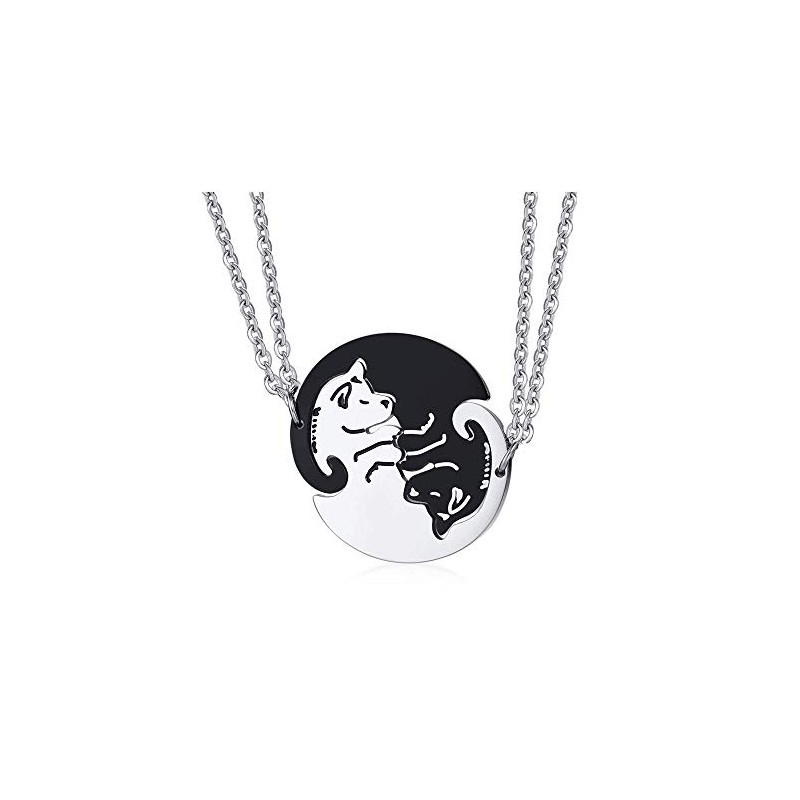 Rockyu Couple Necklace, Popular, Silver, Black, Cat Necklace, Cute, Unisex,