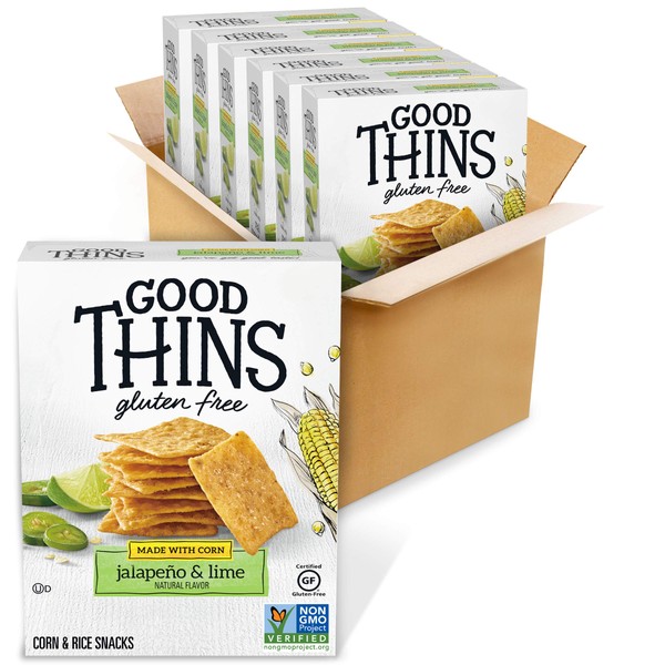 Good Thins Jalapeño & Lime Corn & Rice Snacks Gluten Free Crackers, 6 - 3.5 oz Boxes