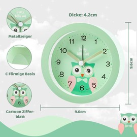Idota Children's Alarm Clock for Girls Boys Learning Alarm Clock Children Without Ticking Alarm Clock Children Analogue with Soft Alarm Bell Sound Portable Alarm Clock with Night Light for Travel
