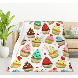 HGOD DESIGNS Yummy Colored Cupcakes Blanket Cute Cupcake Pattern Throw Blanket Sweet Dessert Flannel Soft Warm Cozy Fuzzy 130x150cm Throw Blanket for for Women, Men