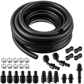 3/8 Fuel Hose Line 25FT, 6AN Fuel Line Kit Push Lock Nbr Rubber 300PSI Injection Hose and 14 Quick Connect Fitting and 14 Clamps, 29 Pcs
