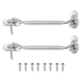 sourcing map 2Pcs 6" Hook and Eye Latch, Barn Door Lock Stainless Steel Cabin Hook Privacy Door Gate Hooks for Window Sliding Door Fence Shed, Silver