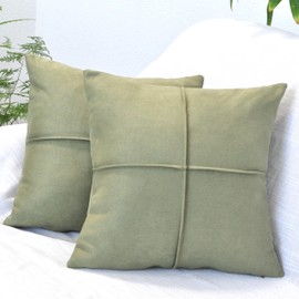 16 x 16 Sage Green Throw Pillow Covers Set of 2 Faux Suede Soft Leather Like Decorative Square Pillowcases for Couch Sofa Couch Chairs Vegan Suede Cushion Covers Rustic Modern Farmhouse Home Decor
