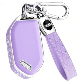 Montague Key Fob Cover for KIA with Leather Keychain, Premium TPU Key Case Shell for Kia Telluride, Sorento X-Line, K4/K5 GT-Line Remote Smart Key Fob Protector (5 Buttons, Purple)