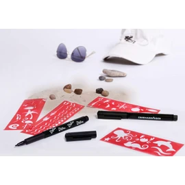 Eberhard Faber 559597 Tattoo Pen Set with 2 Markers and 4 Stencils, Black Font Colour, in Case, Washable, Dermatologically Tested, for Creative, Temporary Skin Design