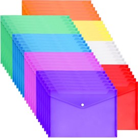 IJRPLM 50pcs Plastic Envelopes,Clear Poly Envelopes,Document Folders with Snap Button Closure,Document Folders Letter A4 Size File Envelopes for School Home Work Office Organization(8 Assorted Color)