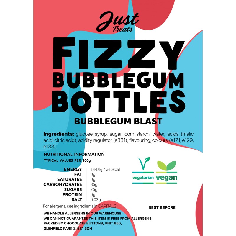 Just Treats Fizzy Bubblegum Bottles (500g Share Bag)
