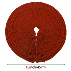 Sattiyrch Knit Christmas Tree Skirt, 18 inches Luxury Cable Knitted Thick Rustic Xmas Holiday Decoration, Burgundy (18in,Burgundy)