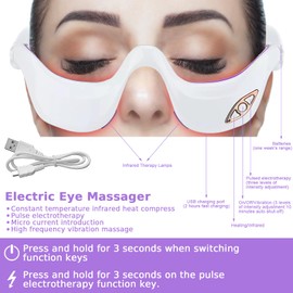 Eye Massager, 2-in-1 3D EMS Eye Care Device with Vibration and Heat, 6 Modes, 3 Levels, Red Light, Electric Vibration Eye Mask to Relieve Swollen and Dry Eyes, Dark Circles
