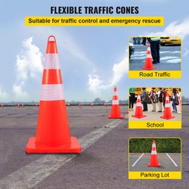 Happybuy 6 x 28" Traffic Safety Cones, PVC Orange Construction Cones with 2 Reflective Collars, Weighted Base & Hand-Held Ring for Road Parking, Traffic Control, Driveway Use