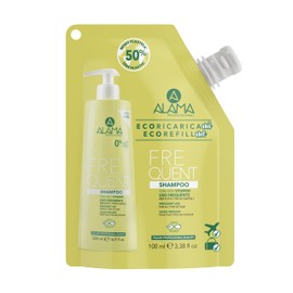 Alama Professional Eco-Refill Frequent Cleansing Shampoo for All Hair Types, Formula with Vitamins for Healthy, Vital and Radiant Hair, 90% Natural Ingredients, Vegan, 100 ml