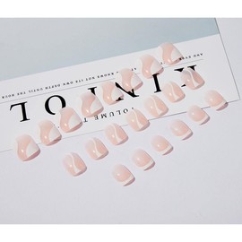 Foccna French Press on Nails Short Square Acrylic White Fake Nails Simple Swirls Women's False Nails with Design Nail Tips for Women&Girls 24PCS