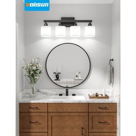 VOLISUN Matte Black Bathroom Light Fixtures, 4-Light Bathroom Vanity Lights Over Mirror, Modern Vanity Light for Bathrooms, Bathrooms Lights Fixtures Over Mirror with Milky White Frosted Glass Shades