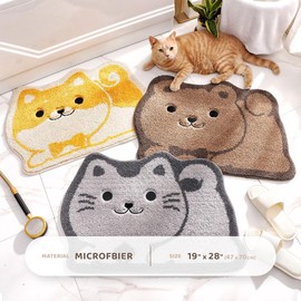 Molesun Cute Animal Bathroom Rug, Absorbent Microfiber Bath Rug Non-Slip Soft Shower Rug, Plush Shaggy Bath Mats for Bathroom Floor, Tub and Shower, Machine Washable, 19" x 28", Cat