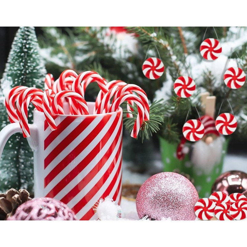 GuassLee 60Pcs Candy Canes Christmas Tree Decorations-Plastic Peppermint Candy Cane