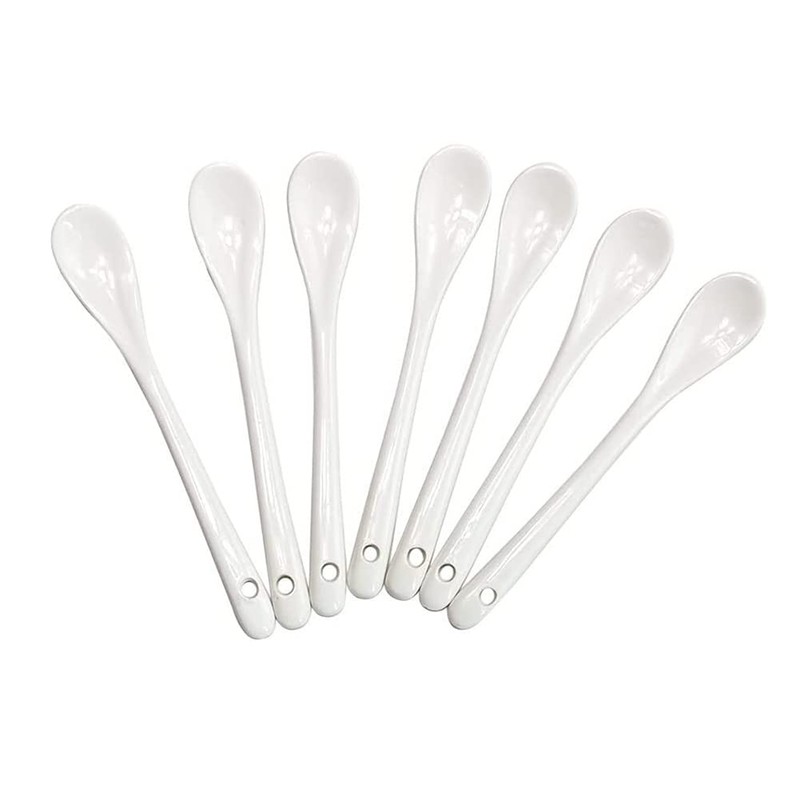 AKOAK 6.7" Ceramic Egg Spoon Set (5 Pieces), White Long-Handled