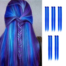 Colored Clip in Hair Extensions 22" 10pcs Straight Fashion Hairpieces for Cospaly Fashion Party Kids Girls Highlight Bright Blue