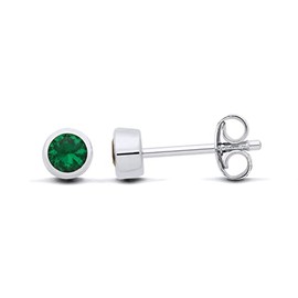 Sterling Silver Emerald Stud Earrings - May Birthstone