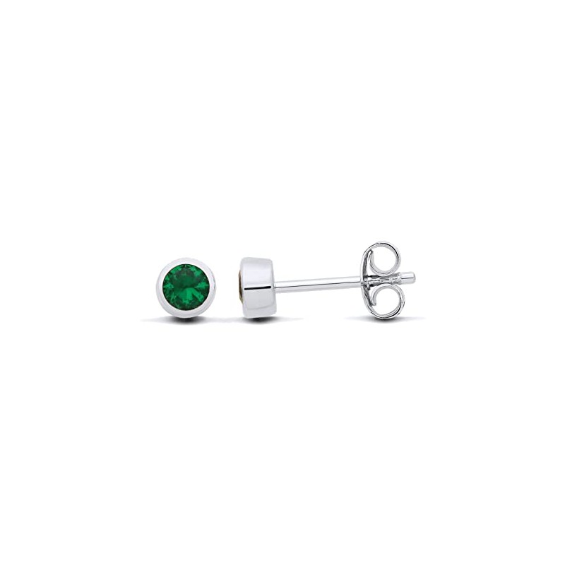 Sterling Silver Emerald Stud Earrings - May Birthstone
