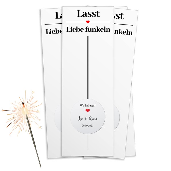 Bl4ckPrint Sparkler Set Including Personalised Stickers 20 Pieces - Wedding Decoration - Table Decoration for Guests - Sparkler Set - Sparklers with Cards and Stickers - Wedding Props
