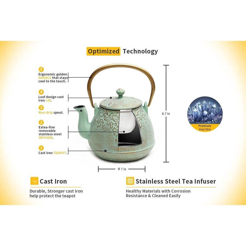 toptier Tea Kettle, TOPTIER Japanese Cast Iron Teapot with Infuser