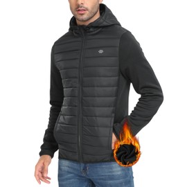 JINSHI Mens Puffer Jacket with Hood Lightweight Insulated Hybrid Track Jacket for Hiking Running Cycling Warm Dark grey 2XL